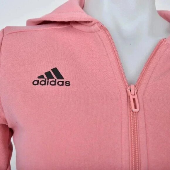 Adidas Full Zip Hoodie Sweatshirt Coral Pink Size Kids Medium - Picture 3 of 5